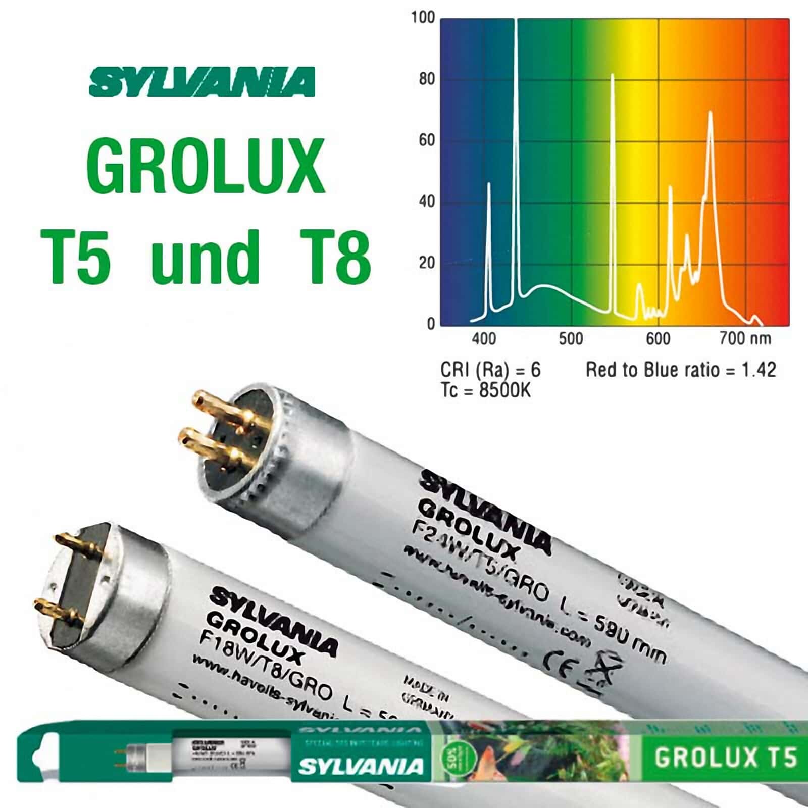 Sylvania Grolux T8 Pflanzenlicht Leuchtmittel Aquarium Leuchtstoffröhre Lampe 